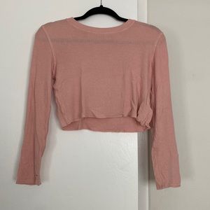 pink waffle knit cropped long sleeve